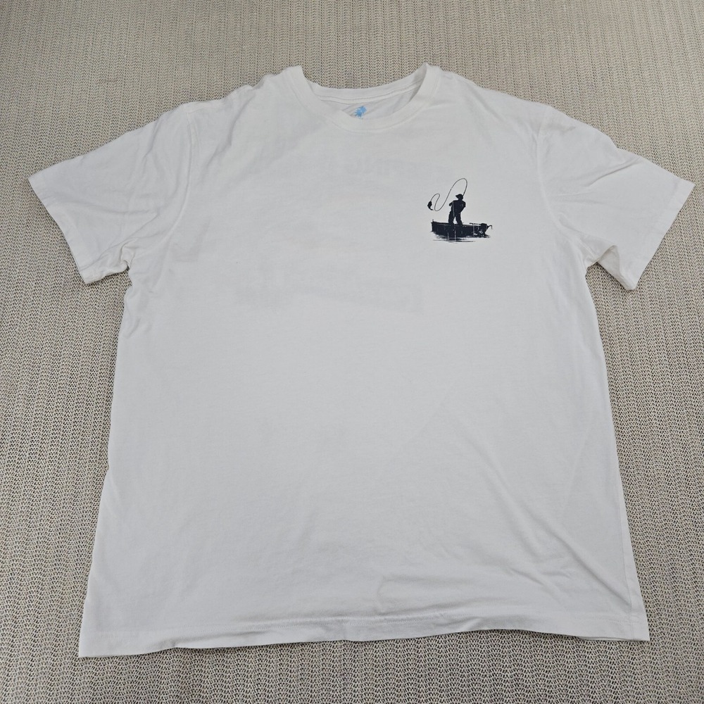 Caribbean Shirt Mens Large White Bass Saltwater Fishing Graphic Short Sleeve